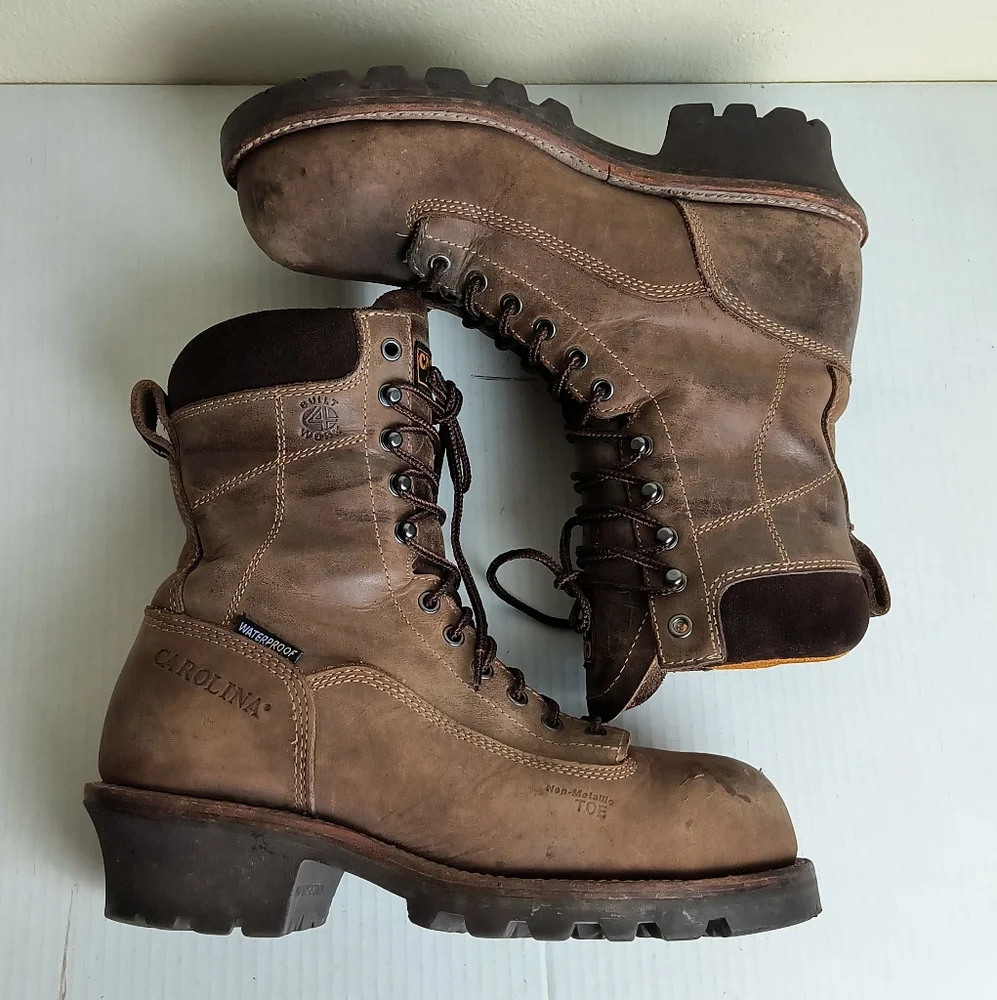 Carolina Birch 8.5 Brown High-Top Leather Combat Boots Durable Soles - Vibram